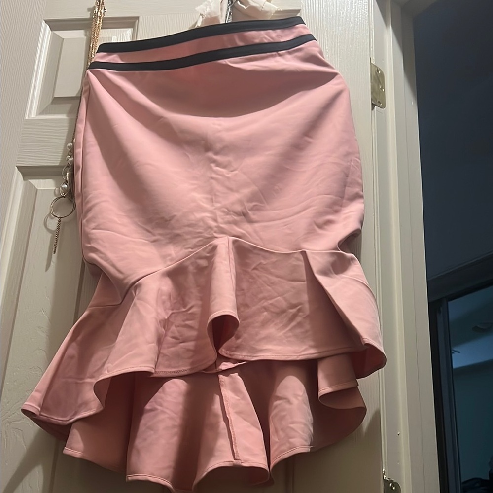 Pink Trumpet Midi Skirt with Ruffled High-Low Hem